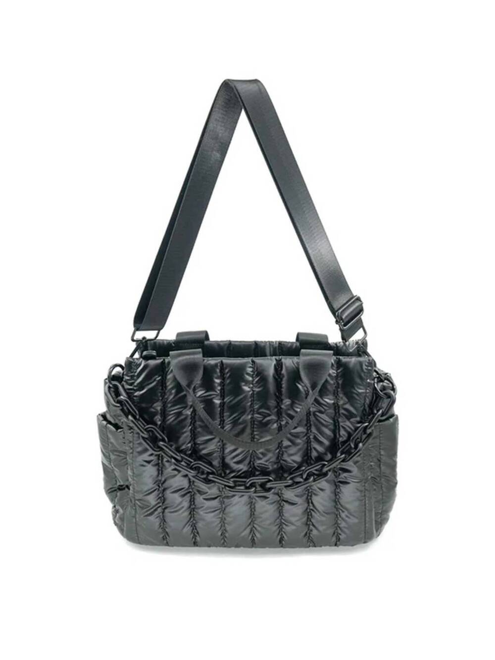 NEW BC HANDBAGS puffer tote bag with chain in black